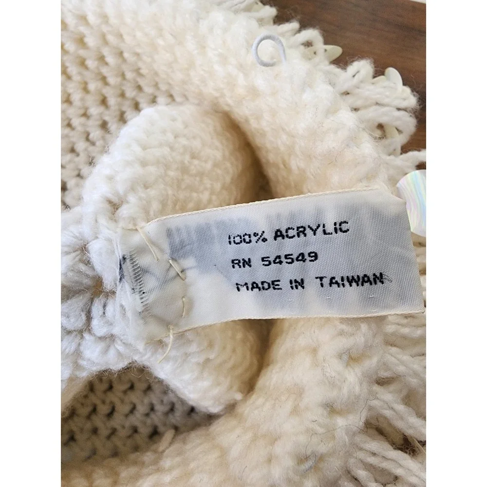 Vintage Crochet Beanie Hat Shimmer Paillettes Twee Euro Winter Chic Winter White